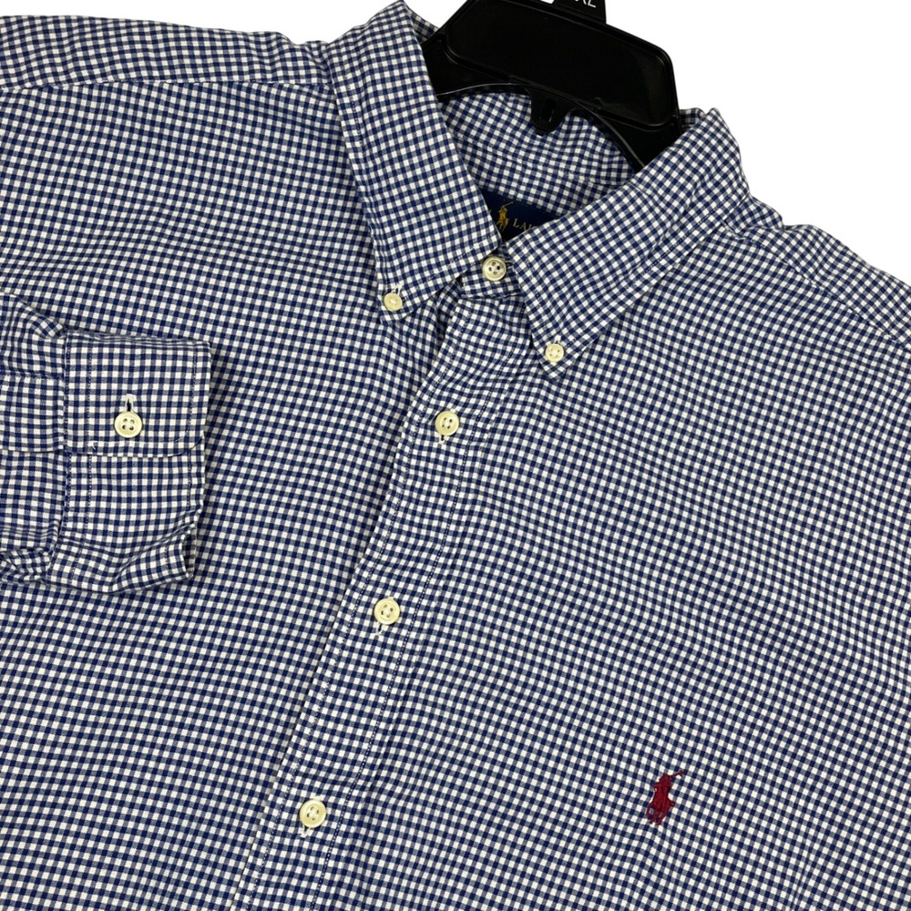Ralph Lauren Mens 2XB Blue Gingham Check Button Down Shirt Big & Tall Pony Logo